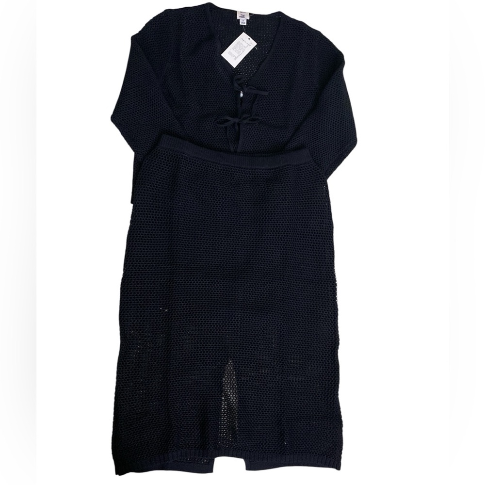A New Day - Knit Sweater & Skirt Set Black Open Weave 2pc Women’s Size M NWT
